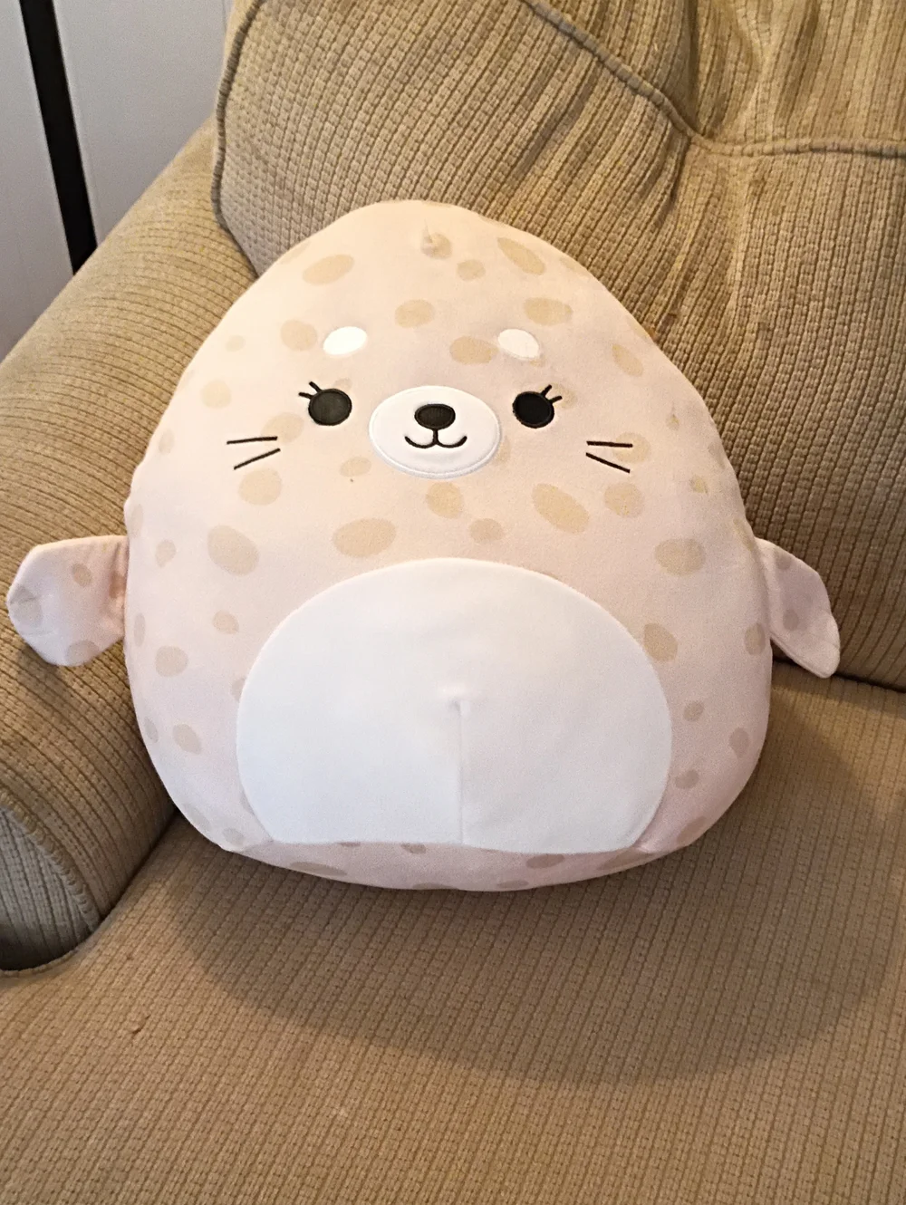Plush Seal Stuffed Animal Pillow Squishmallow - Light Pink with Cream Belly